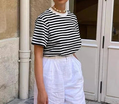 100% Cotton Casual Striped Basic T-Shirts