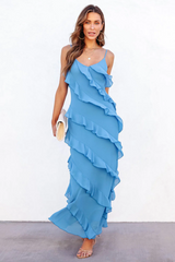 Sexy Backless Halter U Neck Wave Slim Side Slit Dresses