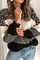 Fashion Street Striped Patchwork O Neck Sweaters