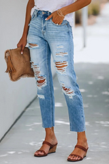 Street Solid Tassel Ripped Regular Pencil Solid Color Bottoms