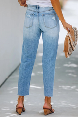 Street Solid Tassel Ripped Regular Pencil Solid Color Bottoms