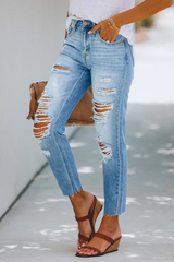 Street Solid Tassel Ripped Regular Pencil Solid Color Bottoms