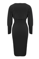 Elegant Solid Patchwork Fold O Neck Pencil Skirt Dresses