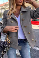 Casual Solid Patchwork Buckle Turndown Collar Outerwear(4 Colors)