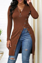 Fashion Casual Solid Patchwork V Neck Tops