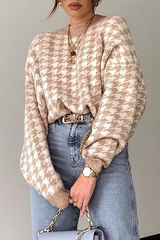 Fashion Street Geometric Patchwork Contrast O Neck Tops Sweater