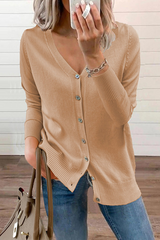 Casual Solid Patchwork Buckle V Neck Sweater(12 Colors)
