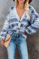 Casual Geometric Split Joint Buckle V Neck Outerwear Sweater(3 colors)