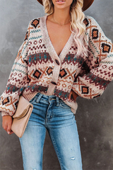 Casual Geometric Split Joint Buckle V Neck Outerwear Sweater(3 colors)