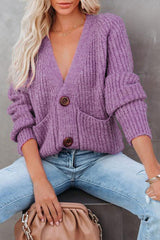 Casual Solid Pocket Buttons V Neck Sweaters(7 Colors)