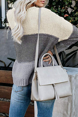 Casual Patchwork Basic Contrast O Neck Tops Sweater