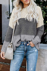 Casual Patchwork Basic Contrast O Neck Tops Sweater