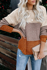Casual Patchwork Basic Contrast O Neck Tops Sweater
