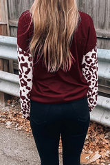 Casual Leopard Hollowed Out Split Joint V Neck Tops