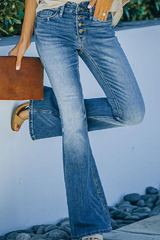 Fashion Casual Solid Buttons Basic Boot Cut Mid Waist Bottoms
