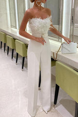 Sexy Feathers With Belt Strapless Jumpsuits(5 Colors)
