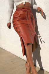 Sexy Solid Bandage Patchwork Buttons Asymmetrical Straight High Waist Straight Bottoms(3 Colors)