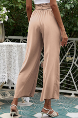 Casual Solid Patchwork Loose Mid Waist Wide Leg Solid Color Bottoms(10 Colors)