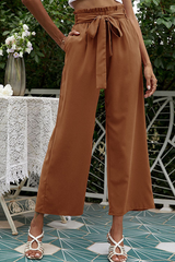 Casual Solid Patchwork Loose Mid Waist Wide Leg Solid Color Bottoms(10 Colors)