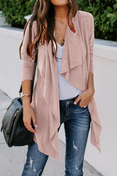 Fashion Solid Patchwork Cardigan Collar Outerwear
