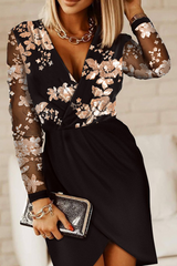 Sexy Patchwork Lace Sequins V Neck Pencil Skirt Dresses(5 Colors)