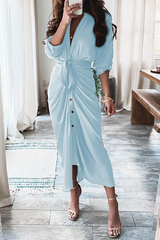 Casual Print Patchwork V Neck Waist Skirt Dresses(12 Colors)