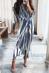 Casual Print Patchwork V Neck Waist Skirt Dresses(12 Colors)