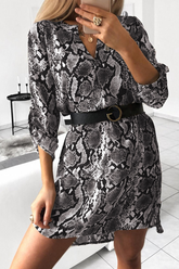 Casual Print Split Joint V Neck Straight Dresses(5 colors)