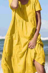 Casual Solid Patchwork O Neck Straight Dresses(5 colors)