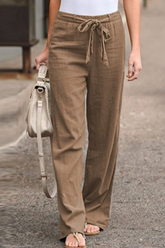 Casual Solid Patchwork Straight Mid Waist Wide Leg Solid Color Bottoms(6 Colors)