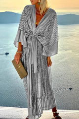 Casual Patchwork Sequins V Neck Waist Skirt Dresses