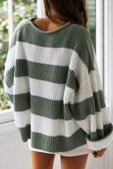 Fashion Sweet Striped Contrast O Neck Sweaters(5 Colors)