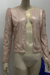 Fashion Solid Sequins Patchwork O Neck Outerwear(6 Colors)