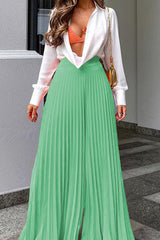 Street Solid Fold Loose High Waist Wide Leg Solid Color Bottoms
