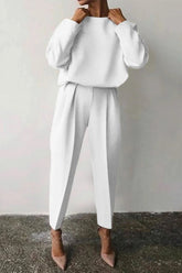 Casual Solid Solid Color O Neck Long Sleeve Two Pieces(3 Colors)