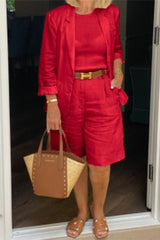 Casual Simplicity Solid Turn-back Collar Nine Points Sleeve Two Pieces(4 Colors)