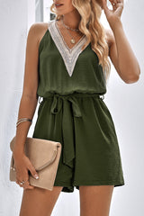 Casual Simplicity Solid Patchwork V Neck Loose Rompers