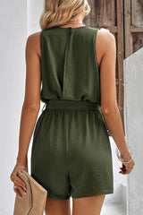 Casual Simplicity Solid Patchwork V Neck Loose Rompers