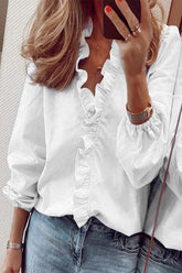 Casual Solid Flounce V Neck Tops(9 Colors)