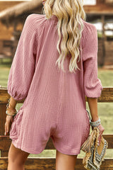 Casual Simplicity Solid Pocket Buckle O Neck Loose Rompers