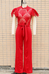 Casual Street Solid Hollowed Out Mandarin Collar Regular Jumpsuits(3 Colors)