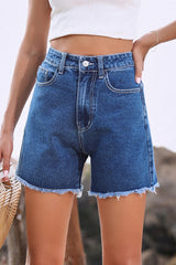 FRENCHY SOLID RAW HEM DENIM SHORTS