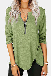 Casual Solid Buckle Asymmetrical Zipper Collar Tops(5 Colors)