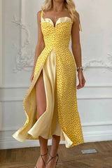 Elegant Print Solid Patchwork Slit V Neck A Line Dresses(5 Colors)