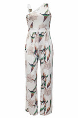 Casual Print Patchwork Asymmetrical Collar Jumpsuits