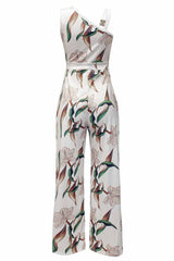 Casual Print Patchwork Asymmetrical Collar Jumpsuits