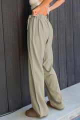 Casual Solid Frenulum Loose High Waist Straight Solid Color Bottoms(6 Colors)