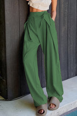 Casual Solid Frenulum Loose High Waist Straight Solid Color Bottoms(6 Colors)