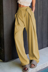 Casual Solid Frenulum Loose High Waist Straight Solid Color Bottoms(6 Colors)