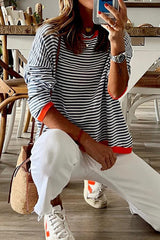 Casual Striped Contrast O Neck Sweaters